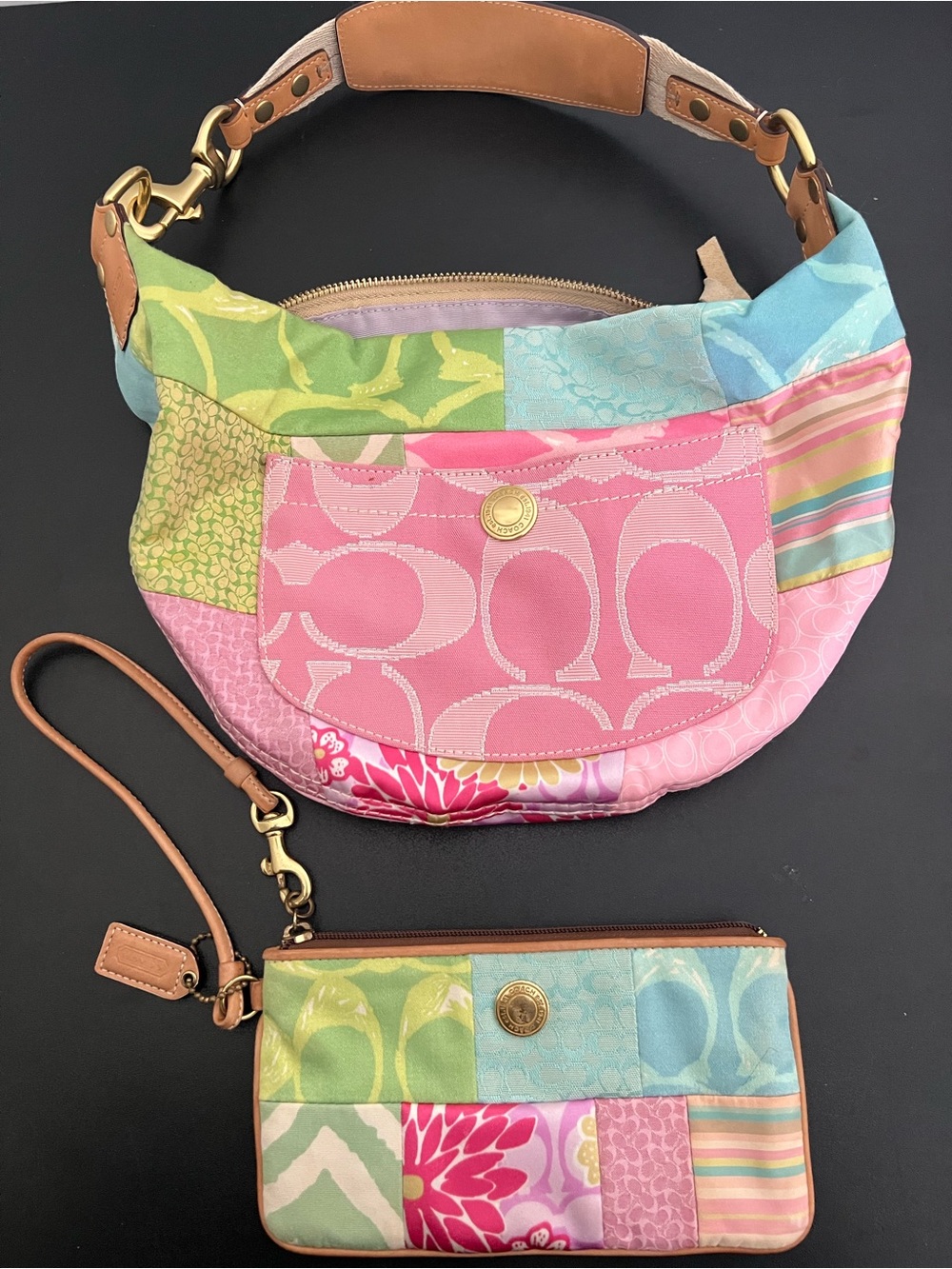 Coach Patchwork Multicolor Shoulder Bag with Wristlet